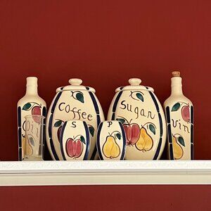 Vintage CANISTER SET Italian hand painted fruit 8 pieces